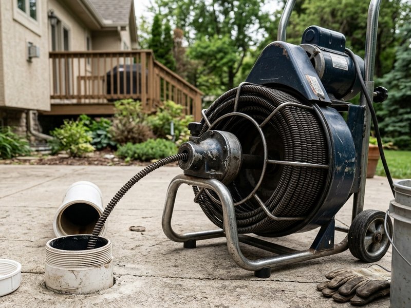 Motorized sewer cleanout cable equipment prepared for urgent drain service in Casa Grande